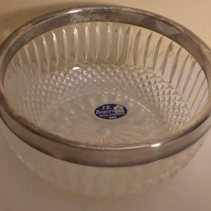 Vintage 1980&#39;s F.B. Rogers Silver Company Italy Cut Glass 5&quot; Bowl with Silver Plated Rim - Vintage Italian Cut Glass Bowl by F.B. Rogers