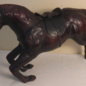 Vintage Leather Rearing Horse Statue - Vintage Leather Horse Figurine - Vintage Leather Horse with Glass Eyes  - Horse Decor - Leather Horse