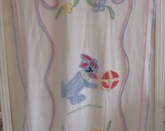 Vintage Chenille Crib Blanket - Vintage Chenille Baby Blanket - Vintage Baby Blanket - Vintage Chenille Bunny Rabbit Baby Blanket