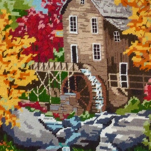 Vintage Completed Needlepoint Grist Mill - Grist Mill Needlepoint ...