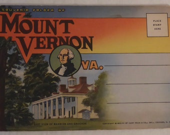 Vintage Souvenir Folder of Mount Vernon Virginia Postcard Booklet - Vintage Mount Vernon VA Post Cards - Mount Vernon VA Postcards