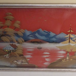 Antique Reverse Painting on Glass Mother of Pearl Inlay Serving Tray-Art Deco Reverse Painting on Glass Mother of Pearl Inlay Serving Tray