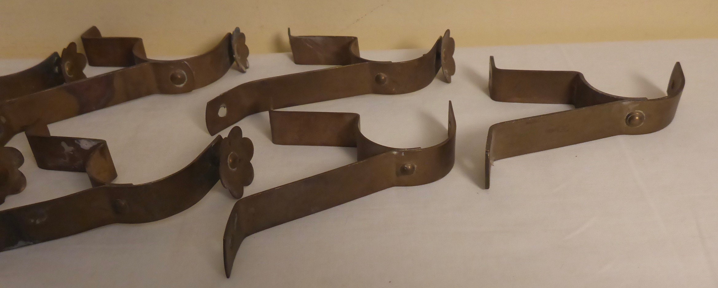11 Antique Brass Curtain Rod Brackets Circa Early 1900's Etsy