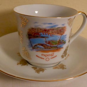Vintage Souvenir of Expo 67 Montreal Canada Porcelain Cup & Saucer made in West Germany - Expo 1967 Porcelain Tea Cup and Saucer