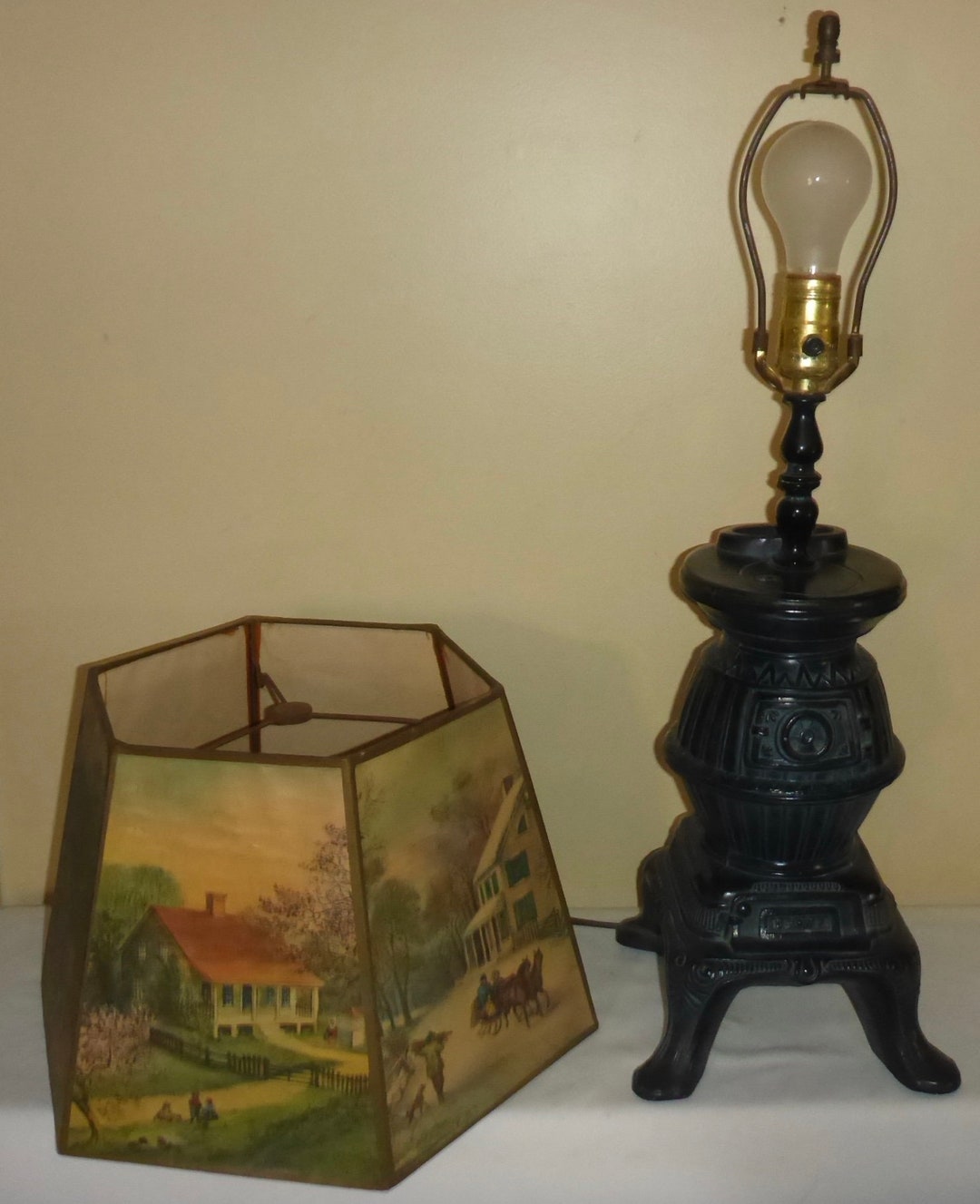 Vintage Pot Belly Stove Lamp With Custom Made Shade Vintage Ceramic Pot