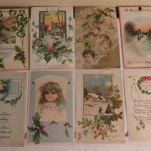 12 Antique Christmas Post Cards Circa Early 1900's-12 Victorian Era Christmas Post Cards-Antique Christmas Post Cards-Victorian Christmas