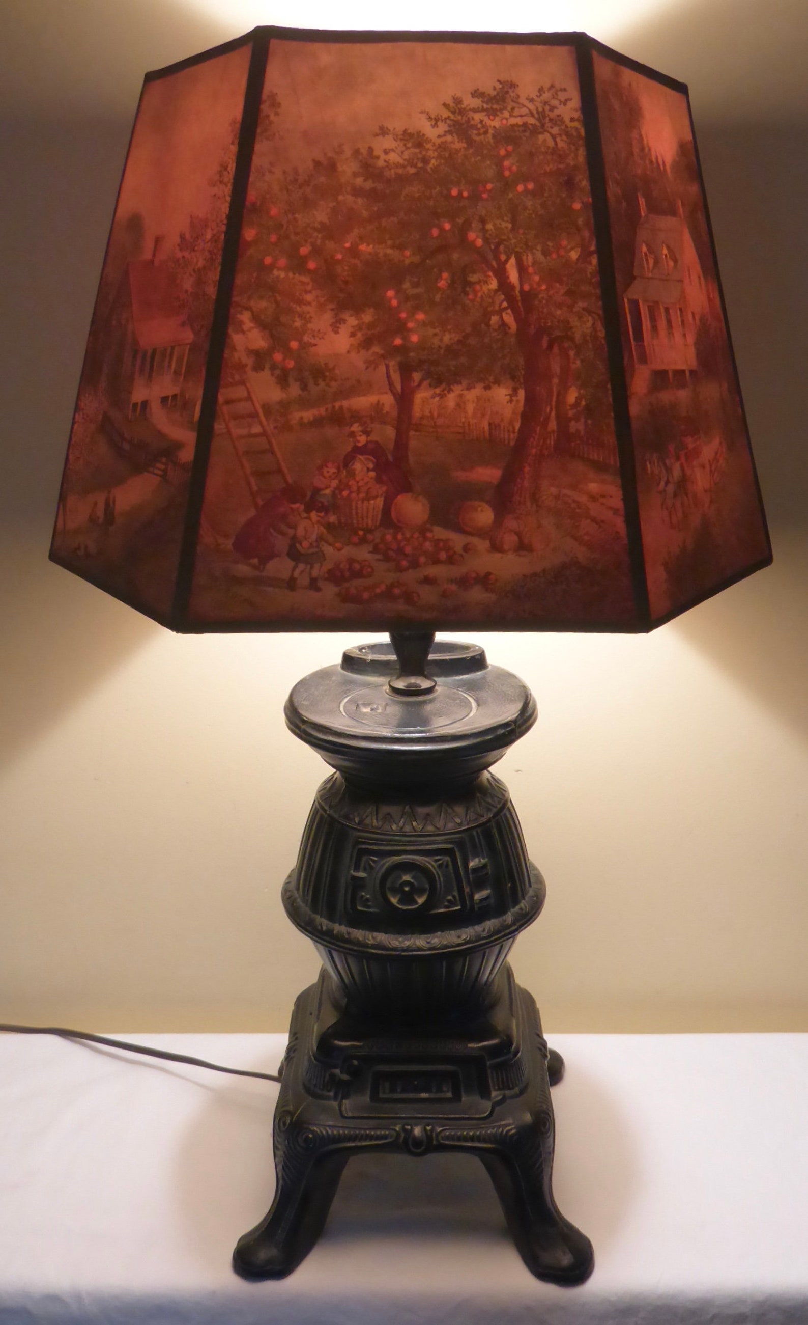 Vintage Pot Belly Stove Lamp With Custom Made Shade Vintage Etsy