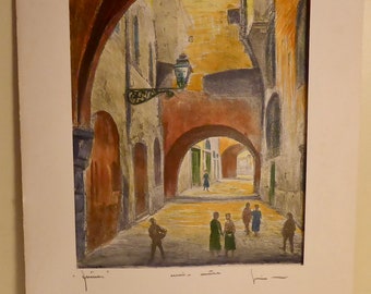 Original Hungarian Listed Artist Bela Sziklay Hand Tinted Etching - Vintage Hand Tinted Etching by Bela Sziklay Hungarian Listed Artist #1