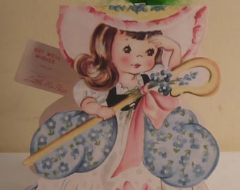 Un-Used Vintage 1940's A Storyland Doll Greeting Card - 1940's Little Bo Peep Nursery Story Telling Greeting Card