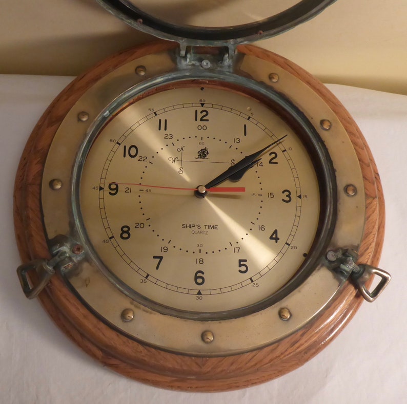 Vintage Ship's Time Porthole Wall Clockvintage Oak & Etsy