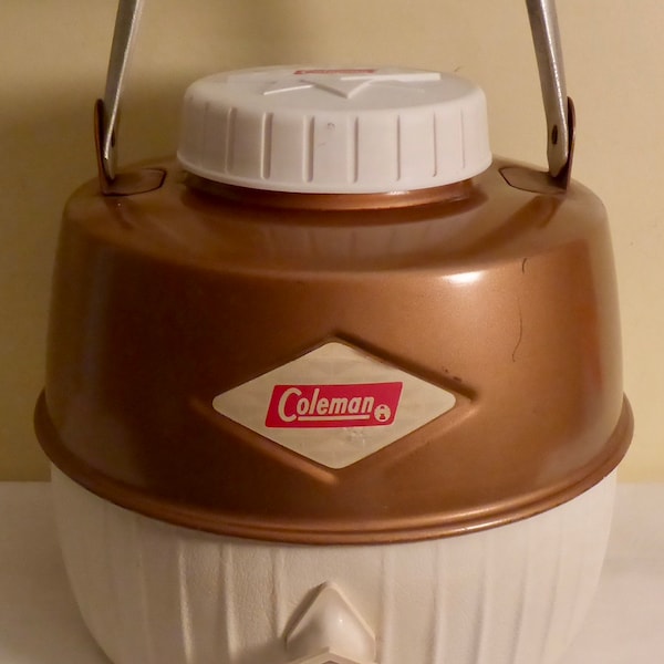 Vintage Metal & Plastic Coleman Water Cooler - Vintage Brown Coleman Beverage Jug - Vintage Camping Water Cooler - Coleman Water Cooler