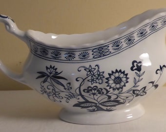Vintage J. & G. Meakin England Classic White Blue Nordic Gravy Boat - Vintage Blue Nordic Gravy Boat made in England