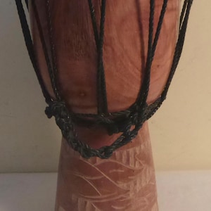 Vintage Hand Carved Mahogany Djembe Bongo Drum - Vintage Hand Crafted African Bongo Drum Carved Seal Design - Vintage Bongo Drum