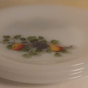 Set of 4 Vintage Arcopal France Fruits De France Milk Glass 9&quot; Dinner Plates - Vintage Arcopal France Milk Glass - Arcopal France Plates