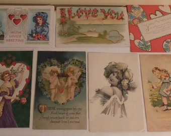 9 Antique Circa Early 1900's Valentine Post Cards - 9 Victorian Era Valentine Post Cards - Antique Post Cards Circa Early 1900's