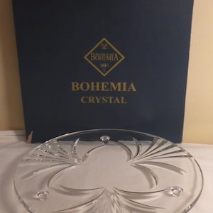 Vintage Czech Republic Jihlavske Sklarny Bohemia Crystal Round Serving Plate - Vintage Czech Bohemia Crystal 13&quot; Round Cake Plate