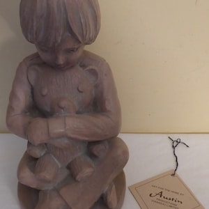 Vintage Austin Productions (Canada) Limited Statue Boy With Teddy Bear - First Friend 3232 - 1982 Austin Production Limited Statue