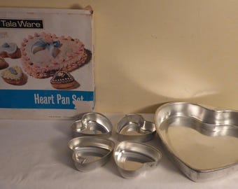Vintage Aluminum Tala Ware England Heart Pan Set - Vintage Heart Shaped Cake Pans made in England by Tala Ware - 1960's Baking Pans
