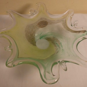 Vintage Murano Millefiori Starfish Lime Green - Vintage Murano Hand Blown 8&quot; Lime Green Starfish Bowl - Murano Art Glass - Vintage Art Glass