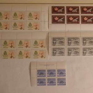 1960&#39;s Corner Block 5 Cent Canadian Stamps - 46 Un-Posted Canadian 5 cent Stamps - Canadian Stamp Collecting - 5 Cent Canadian Stamps