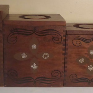 Vintage Wooden Nesting Canister Set - Vintage Hand Crafted Dovetailed Nesting Canister Set by Imperial International Japan