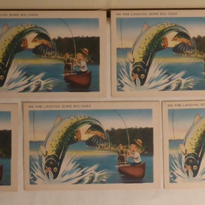 7 cartes postales humoristiques vintage de pêche - cartes postales de pêche des années 40 - cartes postales de pêche - décoration de chalet - pêche vintage