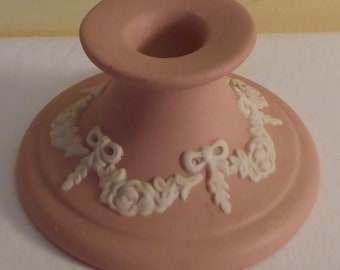 Vintage ECanada Art Pottery Made in Canada Pink Jasperware Style Candlestick Holder - Vintage ECanada Art Pottery Pink Candlestick Holder