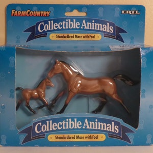 1996 ERTL Farm Country Collectible Standardbred Mare with Foal in Original Package - 1996 Collectible ERTL Mare with Foal - Vintage Farm Toy