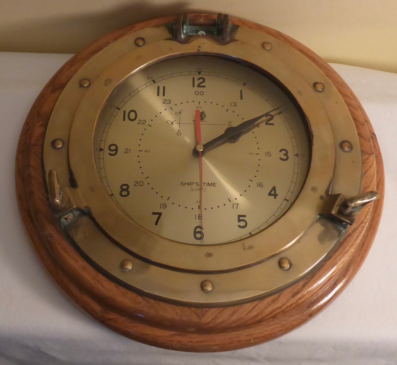 Vintage Ship's Time Porthole Wall Clockvintage Oak & Etsy