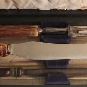 Antique John Derby & Sons Sheffield Carving Set with Antler Handles - Antique Antler Handled John Derby and Sons Sheffield Carving Set with