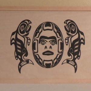 Canadian Aboriginal Northwest Coast Wooden Salmon Box - Souvenir of Canadian Northwest Coast First Nations Salmon Box