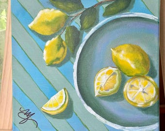 CITRUS & STRIPES Original Acrylic Painting | Canvas Art