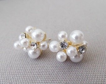 Pearl Cluster Earrings | Pearl Stud Earrings | Bridal Earrings | Wedding Earrings | Bridesmaid Cluster Pearl Stud