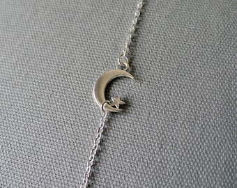 Silver Moon and Star Bracelet | Celestial Jewelry
