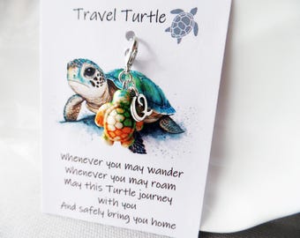 Travel Turtle Clip-On Charm | ID Badge Reel Charm | Personalized Charm | Backpack Charm | Zipper Pull
