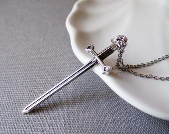 Silver Sword Necklace | Stainless Steel Pendant, 2.3"