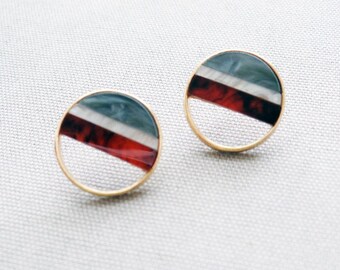 Circle Geometric Stud Earrings | Simple and Minimalist | Tricolor Earrings