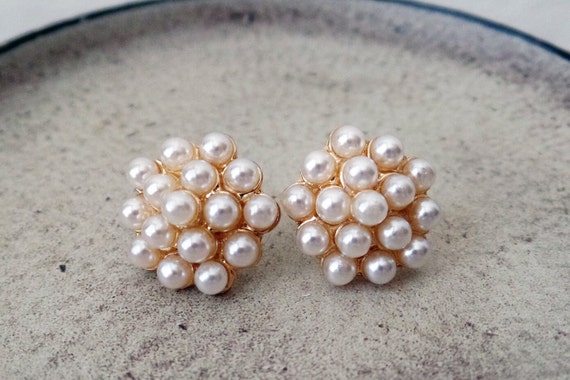 Pearl Cluster Earrings Pearl Stud Earrings Bridal Earrings Wedding
