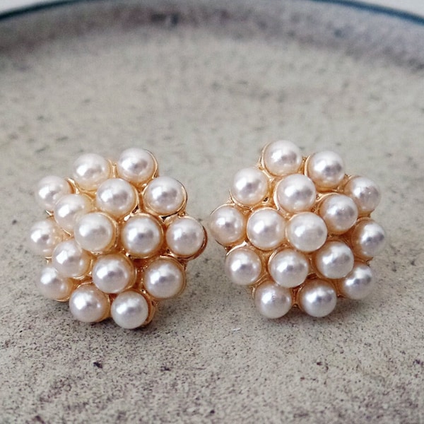 Pearl Cluster Earrings | Pearl Stud Earrings | Bridal Earrings | Wedding Earrings | Bridesmaid Cluster Pearl Stud