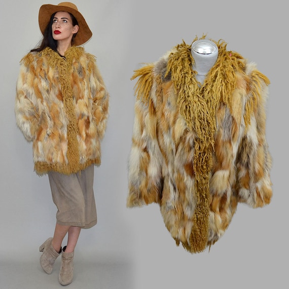 Vintage Shaggy Red Fox Fur Patchwork Banket Curly… - image 10