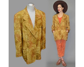Vintage ESCADA Margaretha Ley Wool Silk Metallic Tuxedo Blazer Frock Coat Tapestry Brocade Military Checkered Jacket Business Suit Cowl XL