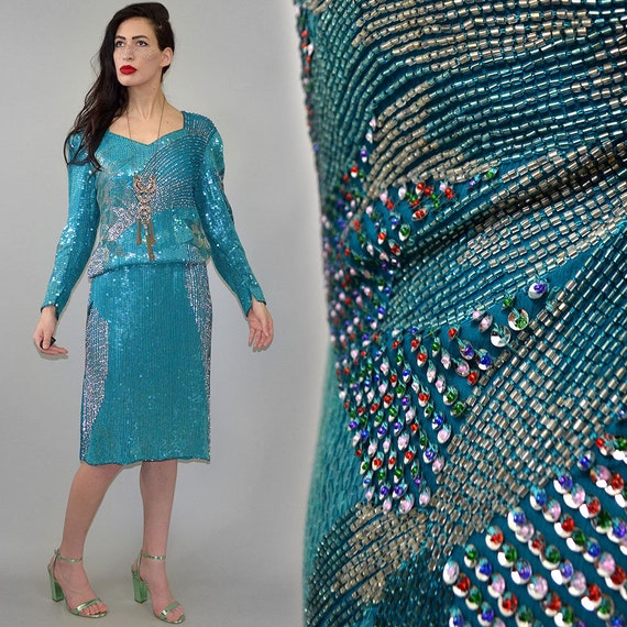Vintage Silk Chiffon Georgette Indian Embroidered