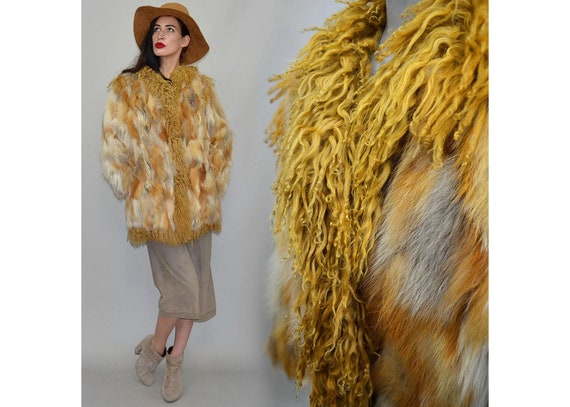 Vintage Shaggy Red Fox Fur Patchwork Banket Curly… - image 1