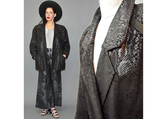 Vintage Leather Python Snake Print Pattern Lamina… - image 1