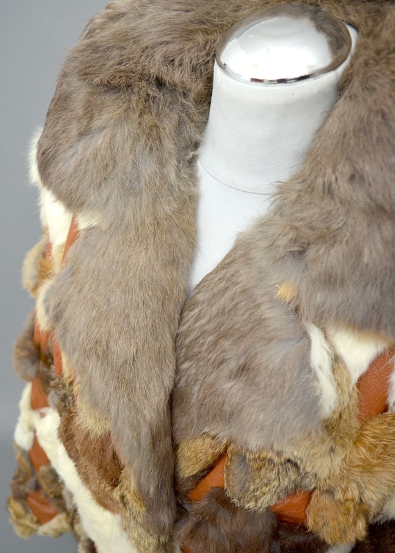 Vintage Patchwork Geometric Rabbit Fur Leather Em… - image 8
