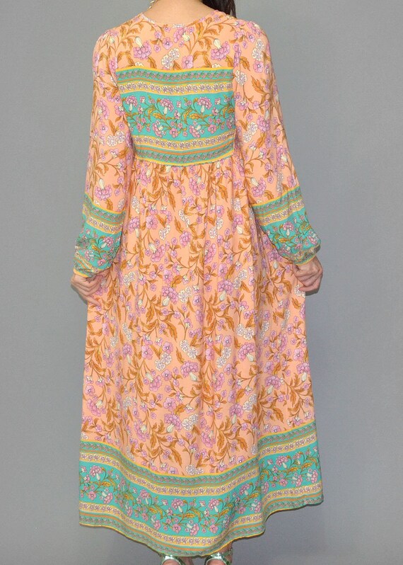 Vintage Indian Cotton Oriental Sari Caftan Flared… - image 5