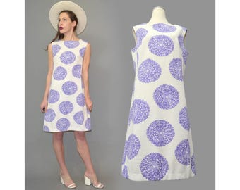 Vestido de corte A con estampado vintage icónico de diente de león abstracto estilo Op Art, estilo Mod Dagger Scooter, bata psicodélica Flower Power de los años 60, talla S/M