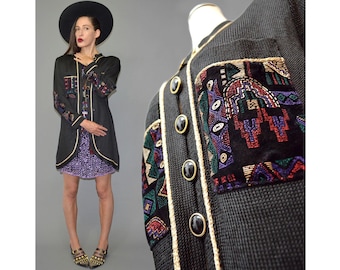 Vintage Karl Bein Old Money Pyrate Designer Cardigan Cocoon Habit Cowl Studded Beaded Tapestry Embroidery Knitted Coat Pants Tuxedo Jacket
