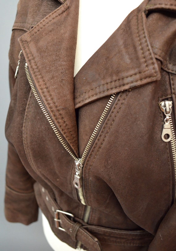 Vintage Antique Patina Shabby Chunky Biker Jacket… - image 4
