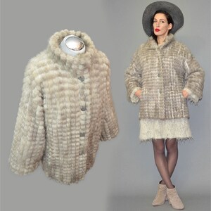 Capa vintage FURREX Genève con bordado de mosaico de piel de visón y patchwork de ZAFIRO, chaqueta, estola, campana, talla S/M, estilo años 60, estilo Audrey